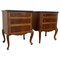 20th French Walnut Nightstands with 3 Drawers and Black Marble Top, Set of 2 1