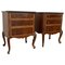 20th French Walnut Nightstands with 3 Drawers and Black Marble Top, Set of 2, Image 1