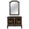 Black Lacquer & Hand-Painted Open Altar Table or Sideboard with Mirror, Set of 2 1