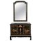 Black Lacquer & Hand-Painted Open Altar Table or Sideboard with Mirror, Set of 2, Image 1