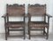 Spanish Catalan Altar Armchairs with Carved Leather, Set of 2 3