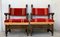 19. Spanische Niedrige Armlehnstühle aus Geschnitztem Nussholz & Rotem Samtbezug, 6er Set 6
