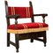Spanish Armchair in Carved Walnut & Red Velvet Upholstery 1