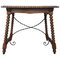 19th Century Spanish Farm Table with Iron Stretchers, Hand Carved Top & Drawer 2