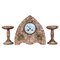 Set de Cheminée, Bureau ou Horloge de Chapelle Art Déco en Marbre Rose avec Détails en Bronze 1