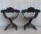 19th Century Carved Walnut Folding Scissors Savonarola Chairs, Set of 2 3