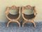19th Century Carved Walnut Leather Savonarola Chairs, Set of 2 2