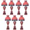 Lámparas de mesa Sang De Boeuf rojas con motivos ornamentales, siglo XX. Juego de 7, Imagen 1