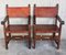 19th Century Spanish Colonial Style Carved Armchairs with Leather, Set of 2, Image 4