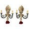 French Two-Light Gilt Metal and Wood Sconces, Set of 2 1