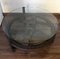 Wooden Wagon Wheel Industrial Accent Spanish Table with Glass Top, Image 2