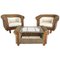 Mid-Century Armchairs with Coffee Table in Rattan and Wood, Set of 3 1