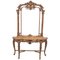 Mesa consola y espejo Pier estilo renacentista de nogal tallado y dorado. Juego de 2, Imagen 1