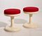Set of Scandinavian Modern Stools with Red Fabric Upholstery, 1960s 5