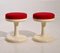 Tabourets Scandinaves avec Tissu d'Ameublement Rouge, 1960s, Set de 2 1