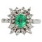 Emerald and Diamonds 18 Karat White Gold Cluster Ring, 1970s, Image 1