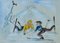 Mid-Century Skiers Amusing Caricature Watercolor, 1952 1