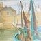 French Oil Painting with Harbor Scene, 1940s 7