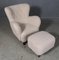 Danish Lounge Chair and Ottoman in Lambswool, 1940s, Set of 2 2