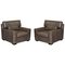 Grands Fauteuils ou Causeuses en Cuir Gris, Set de 2 1