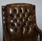 Restored Dutch Tufted Brown Leather Chesterfield Library Armchairs, Set of 2 5