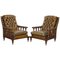 Restored Dutch Tufted Brown Leather Chesterfield Library Armchairs, Set of 2 1
