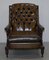 Restored Dutch Tufted Brown Leather Chesterfield Library Armchairs, Set of 2 3