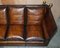 Sofá de cuatro plazas antiguo de cuero marrón teñido a mano de Knoll, Imagen 12