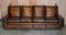 Sofá de cuatro plazas antiguo de cuero marrón teñido a mano de Knoll, Imagen 19