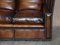 Antique Hand Dyed Brown Leather 4-Seater Drop Arm Sofa from Knoll 6