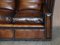 Antique Hand Dyed Brown Leather 4-Seater Drop Arm Sofa from Knoll, Image 6