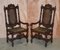 Geschnitzte jakobinische Thron Esszimmerstühle mit handbemalten & geprägten Ledersitzen, 8er Set 16
