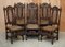 Geschnitzte jakobinische Thron Esszimmerstühle mit handbemalten & geprägten Ledersitzen, 8er Set 2