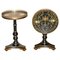 Vintage Hand Painted Tilt Top Side Tables with Brass Gallery Rails, Set of 2 1