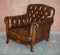 Antique Art Nouveau Chesterfield Brown Leather Living Room Set, Set of 3 3
