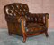 Antique Art Nouveau Chesterfield Brown Leather Living Room Set, Set of 3 10