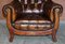 Antique Art Nouveau Chesterfield Brown Leather Living Room Set, Set of 3 5