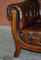 Antique Art Nouveau Chesterfield Brown Leather Living Room Set, Set of 3 17