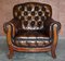 Antique Art Nouveau Chesterfield Brown Leather Living Room Set, Set of 3 11