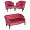 Set da salotto Chesterfield vittoriano in legno massiccio e velluto rosa, set di 3, Immagine 1