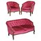 Victorian Hardwood & Pink Velour Parlour Chesterfield Living Room Set, Set of 3 1