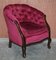 Victorian Hardwood & Pink Velour Parlour Chesterfield Living Room Set, Set of 3, Image 10