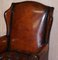 Hand Dyed Brown Leather Chesterfield Wingback Armchairs, Set of 4 4