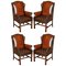 Hand Dyed Brown Leather Chesterfield Wingback Armchairs, Set of 4 1