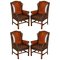 Hand Dyed Brown Leather Chesterfield Wingback Armchairs, Set of 4, Image 1