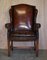 Hand Dyed Brown Leather Chesterfield Wingback Armchairs, Set of 4 3