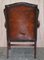Hand Dyed Brown Leather Chesterfield Wingback Armchairs, Set of 4 17
