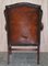 Hand Dyed Brown Leather Chesterfield Wingback Armchairs, Set of 4, Image 17