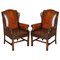 Hand Dyed Brown Leather Chesterfield Wingback Armchairs, Set of 2 1
