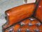 Hand Dyed Brown Leather Chesterfield Wingback Armchairs, Set of 2 8